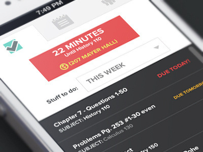 College student task iphone app alerts clean college interface design ios iphone minimal slide student tab tasks ui design