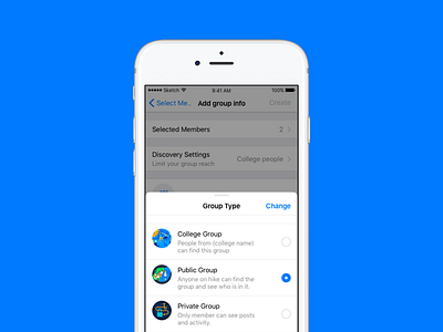 Change group type change college group design group type ios iphone public group user interface
