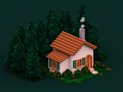 Forest Cottage 3d blender cottage cute design forest illustration magicavoxel voxelart