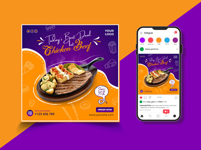 Fast Food social media Instagram post design square banner