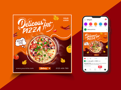 Fast Food social media Instagram post design silhouette