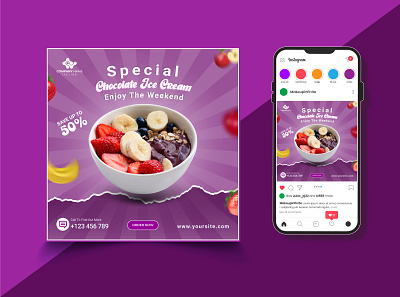 Ice Cream Social Media Templates Instagram post design pistachio