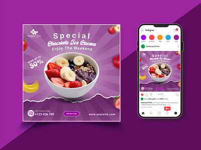 Ice Cream Social Media Templates Instagram post design