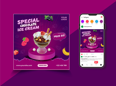 Ice Cream social media Instagram post design banner cool cream facebook ice cream instragram post poster social media