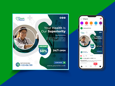 Medical Health Social Media Banner Post Template banner corporate design facebook post health health post instragram medical post shop silhouette social media social post