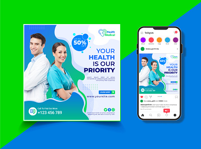 Medical Health Social Media Banner Post Template banner design health illustration instragram medical medical social media post poster design shop silhouette social media ui