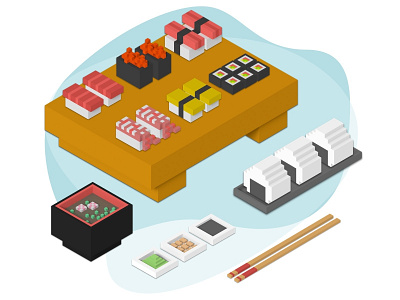 Sushi illustration isometric ui