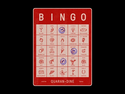 Quarandine Bingo - Austin, Texas austin bar bingo brewery card food paper quarantine red restaraunt texas texture typography