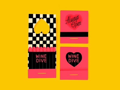 Wine Dive Matchbook checkered illustration matchbook matches pink procreate wine dive