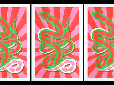 Snake Print art design green illustration illustrator pink print red riso risograph risoprint snake starburst stripes