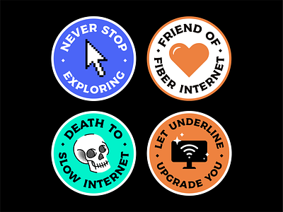 Stickers badge branding circle color fiber illustration internet lettering lockup messaging skull startup type typography wifi