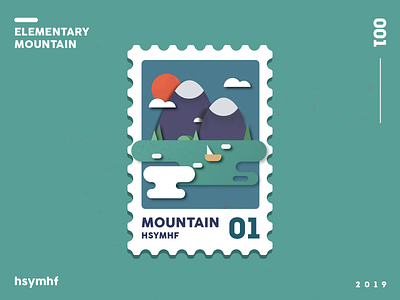 Mountain Stamp design flat illustration mountain paper cut river stamp vector