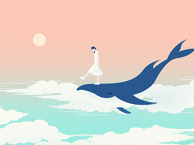 A magical dream blue girl lllustrations sky whale