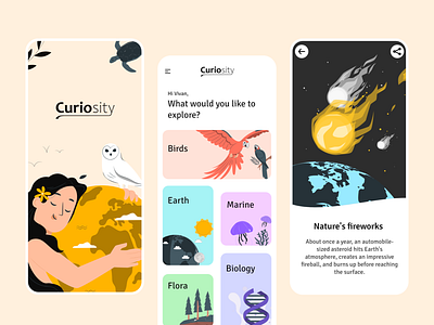 Curiosity - Facts App app design facts app graphic design mobile app mobile ui typography ui