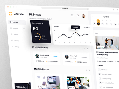 Coursea - Dashboard Management Course apps backend certification class course course dashboard dashboard dashboard ui design elegant learning management mentor minimalist simple ui uidesign uiux uiuxdesign uxdesign yellow