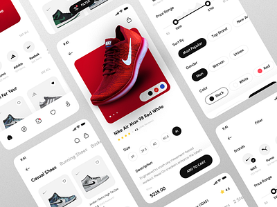 Shoesly - Marketplace Mobile Apps UI Kit adidas apps black clean design ecommerce light marketplace minimalist mobile apps nike puma red reebok shoes ui uidesign uiux uiuxdesign uxdesign