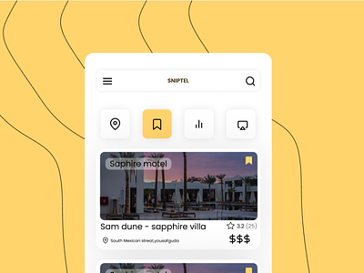 sniptel - Travel resort booking app branding travel ui yellow
