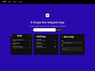 Snip - a simple single line snippet manager design landing page ui ui ux