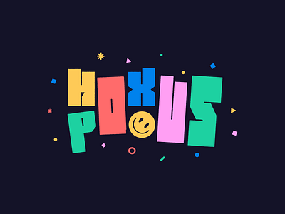 Hoxus Poxus branding confetti dark theme smile sparkles