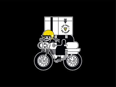 Pizza 4 Life character design dark death delivery fast food food bike food delivery halloween motorbike outline pizza skeleton skull skull biker spooky