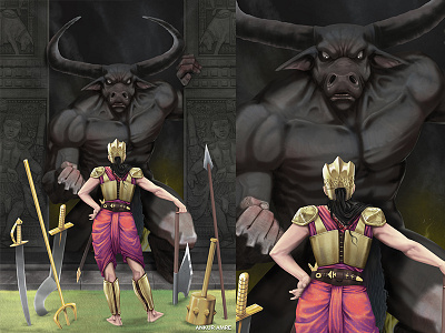 Durga vs Mahishasur conceptart gods illustration indian photoshop wacom