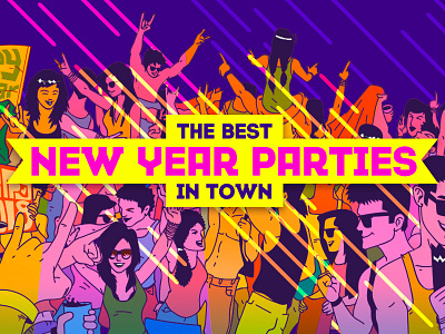 New Year banner illustration celebration crowd illustration music new party year