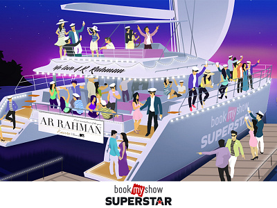 Banner Illustration for a Yacht Party banner celebration crowd evening illustration music party sea yacht