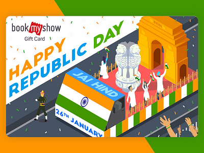 BookMyShow Gift Card for Republic Day card float gift illustration india isometric republic