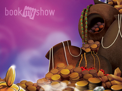 Event Poster illustration 2d coins diamond gold hoarder money painting pearls pots shiny treasure