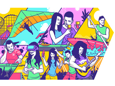 Illustration for Activities web banner art bookmyshow concert crowd illustration music party