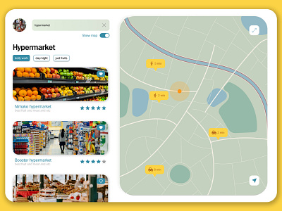 Hypermarket finder - ui/ux adobe xd design designer desktop figma fruit heypermarket map pathfinder ui uiux