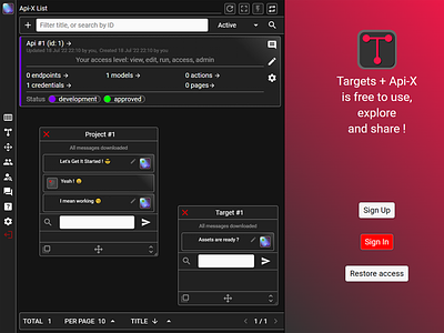 "Targets + Api-X" launch admin dashboard api branding dashboard logo task management tool ui ux web design