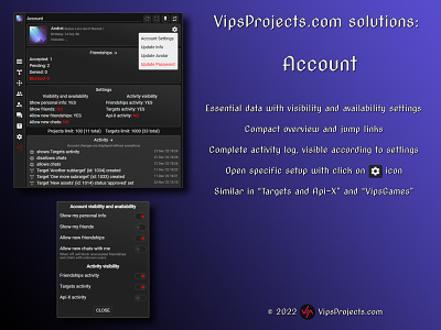 Account (VipsProjects.com solutions) branding design interface pwa ui ux vipsgames vipsprojects