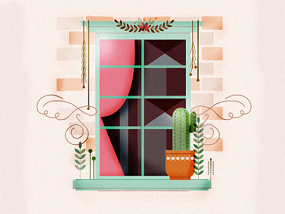 Window Illustration balcony illustration plants window