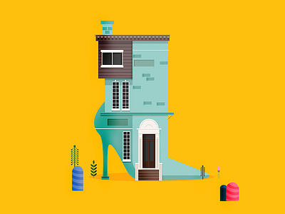 Shoe House colorful house illustration illustrations illustrator shoe yellow