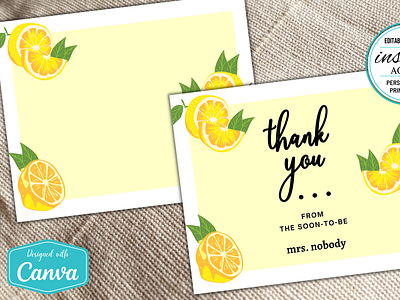 #009 Double Sided Thank You Card Citrus Lemon Fruits Collection canva canva template design thank you card thank you design template