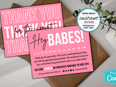 #001 Double Sided PRINTABLE Thank You Cards Soft Pink White canva canva template design thank you card thank you design template