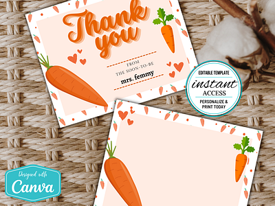 #013 Double Sided Thank You Card Carrot Fruits Collection CANVA canva canva template carrot design flowers thank you card thank you design template