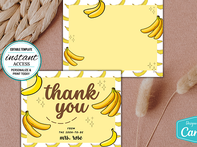 #014 Double Sided Thank You Card Banana Fruits Collection CANVA banana canva canva template thank you card thank you design template