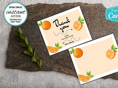 #011 Double Sided Thank You Card Orange Fruits Collection CANVA canva canva template design orange thank you card thank you design template