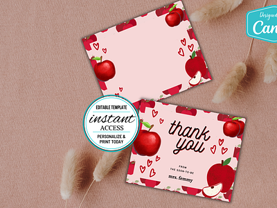 #016 Double Sided Thank You Card Apple Fruits Collection CANVA canva canva template thank you card thank you design template