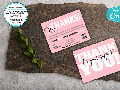 #003 Double Sided PRINTABLE Thank You Cards Soft Pink canva canva template design thank you card thank you design template