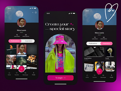 Social networks mobile app dark mode