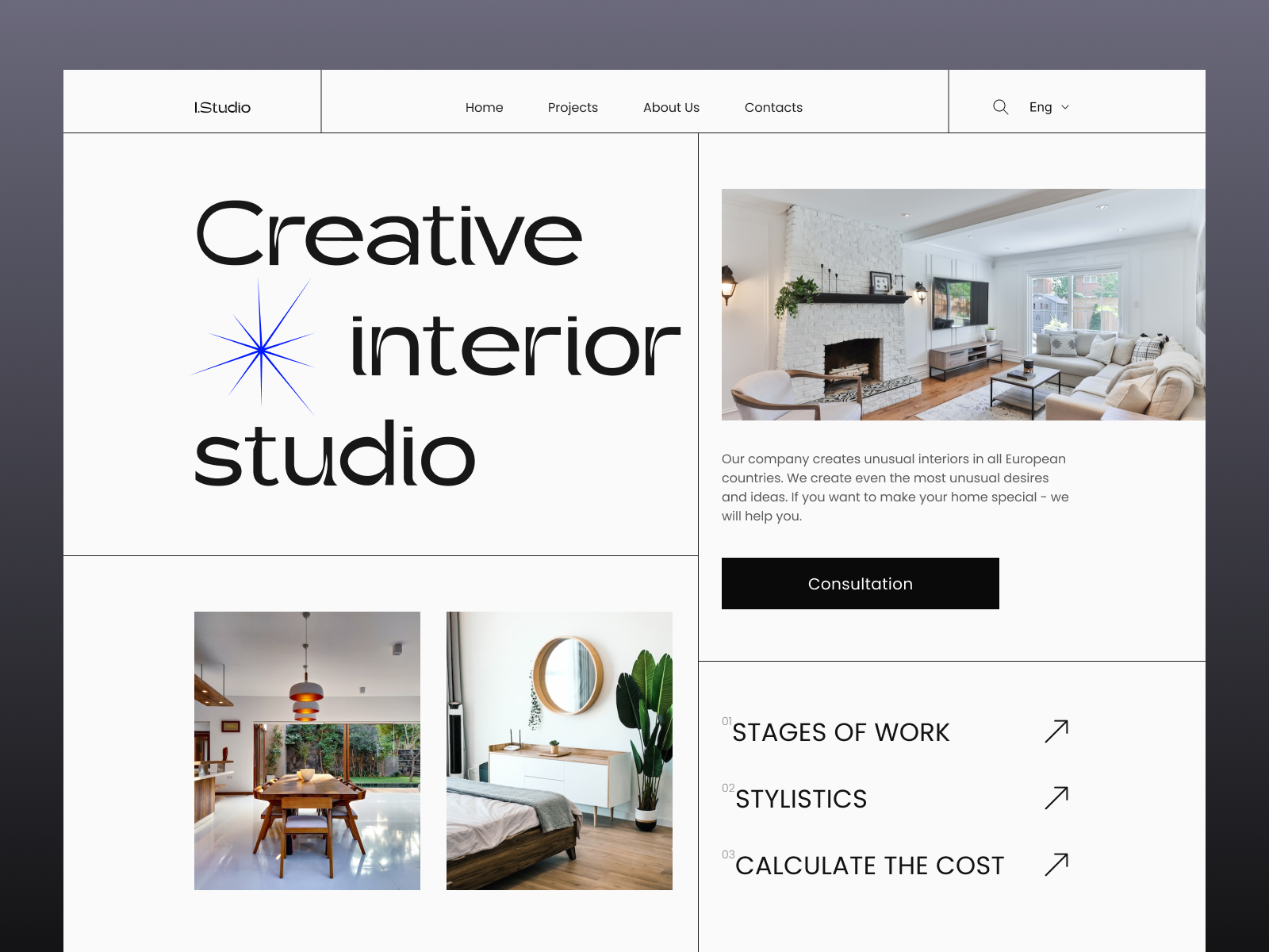 Interior studio landing page by Anhelina Horelenko on Dribbble