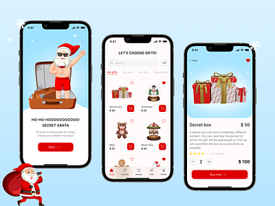 Holiday Special Christmas App UI🎄 It's That Time of the Year🎅 christmas christmas decor christmas design christmas tree design figma holiday interface mobile new year santa claus santa shop secret santa secret santa app ui ux xmas