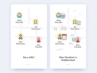 Onboarding android app illustration intro ios mobile neighbourhood signup skills storefront ui walkthrough