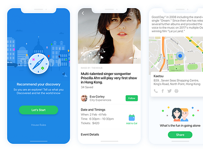 Discover around you - mobile app city guides discover feeds ios iphone x local search share social travel ui ux