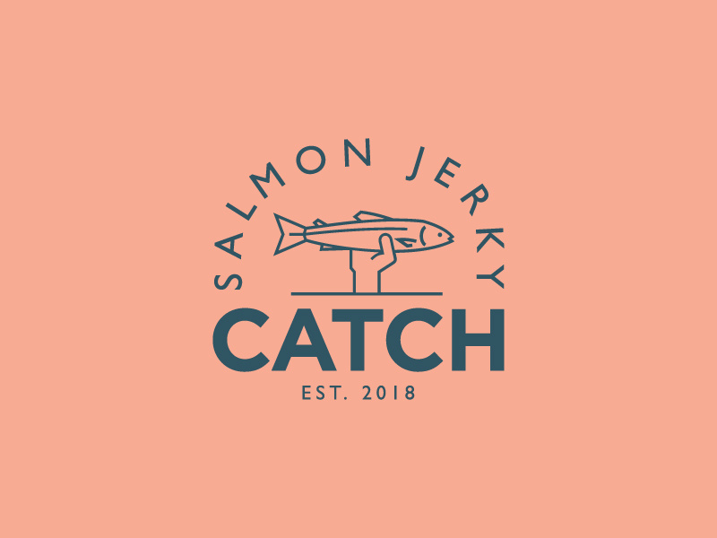 Catch quirky logo design branding illustration animal fish typography jerky salmon badge logo