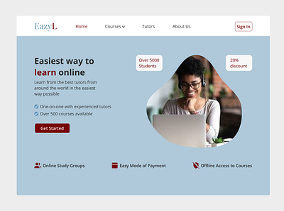 Hero section of e-Learning website landing page