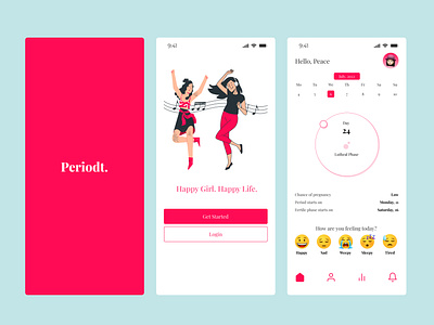 Period Tracker App-Splash, onboarding and tracking screens